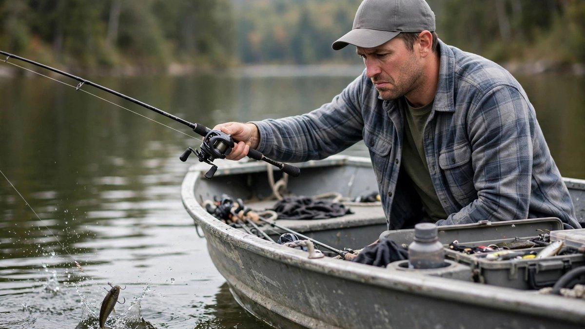 Angler watching his lure land close to the boat on a cast that used to go much farther