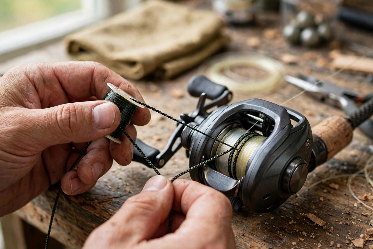 Spooling braided line over a monofilament backing layer so the line pack cannot spin on the spool