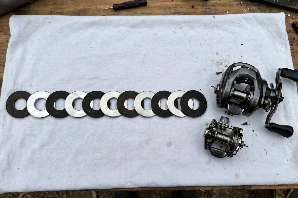 A drag stack laid out in order on a cloth before reassembly